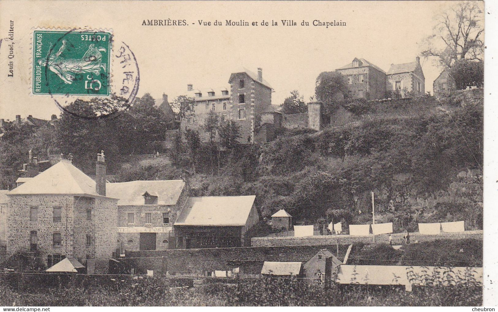 53. AMBRIERES. CPA.  VUE DU MOULIN ET DE LA VILLE DU CHAPELAIN .ANNEE 1908 + TEXTE - Ambrieres Les Vallees