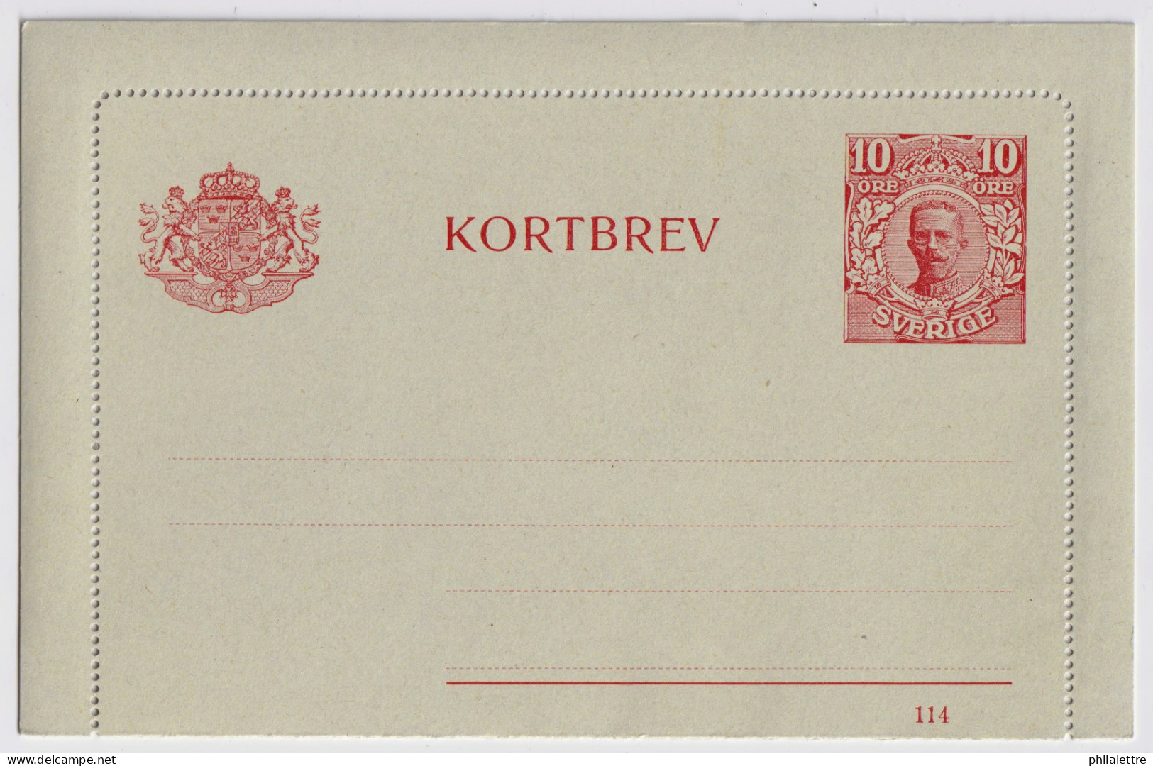 SUÈDE / SWEDEN - 1914 - Letter-Card Mi.K13 10ö Red (d.114 - 1st Printing) Unused - Very Fine - Ganzsachen