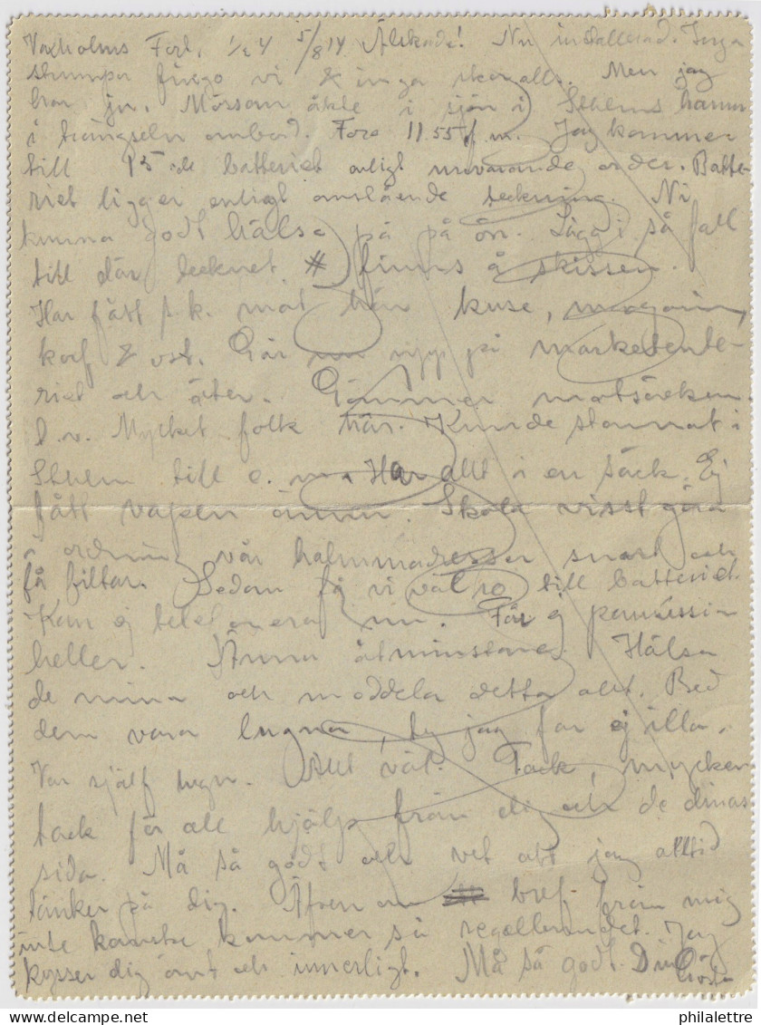 SUÈDE / SWEDEN - 1914 - Letter-Card Mi.K9 5ö Green (d.813) Uprated Facit 52 Used "VAXHOLM" Cds To Stockholm - Ganzsachen