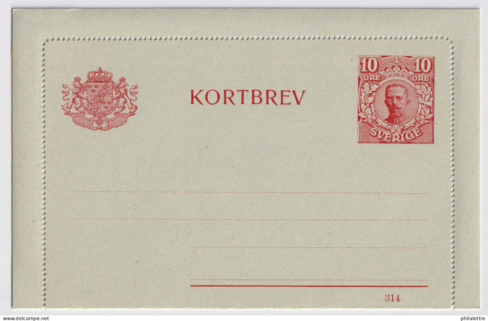 SUÈDE / SWEDEN - 1914 - Letter-Card Mi.K13 10ö Red (d.314) Unused - Very Fine - Ganzsachen