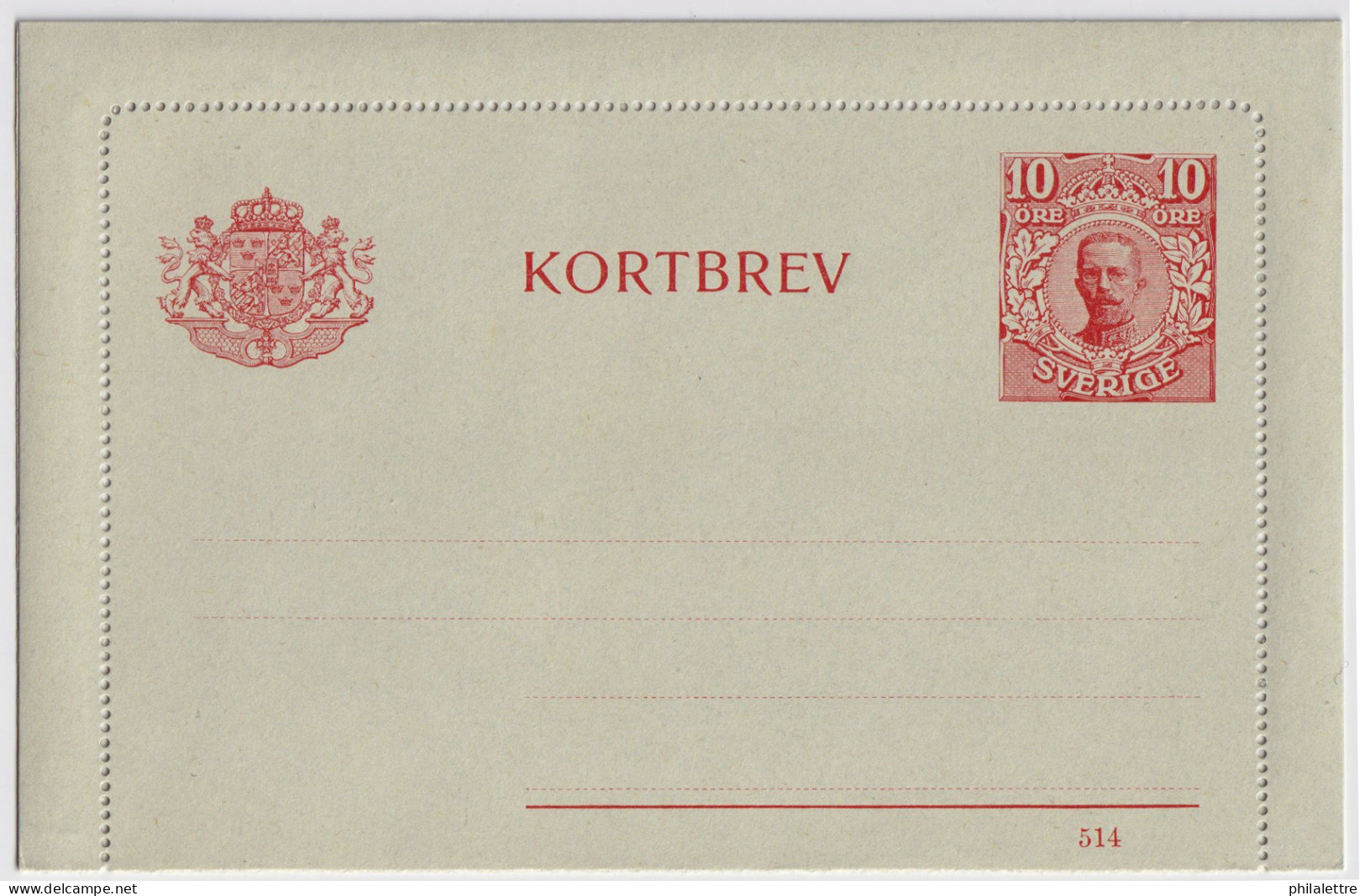 SUÈDE / SWEDEN - 1914 - Letter-Card Mi.K13 10ö Red (d.514) Unused - Very Fine - Postal Stationery