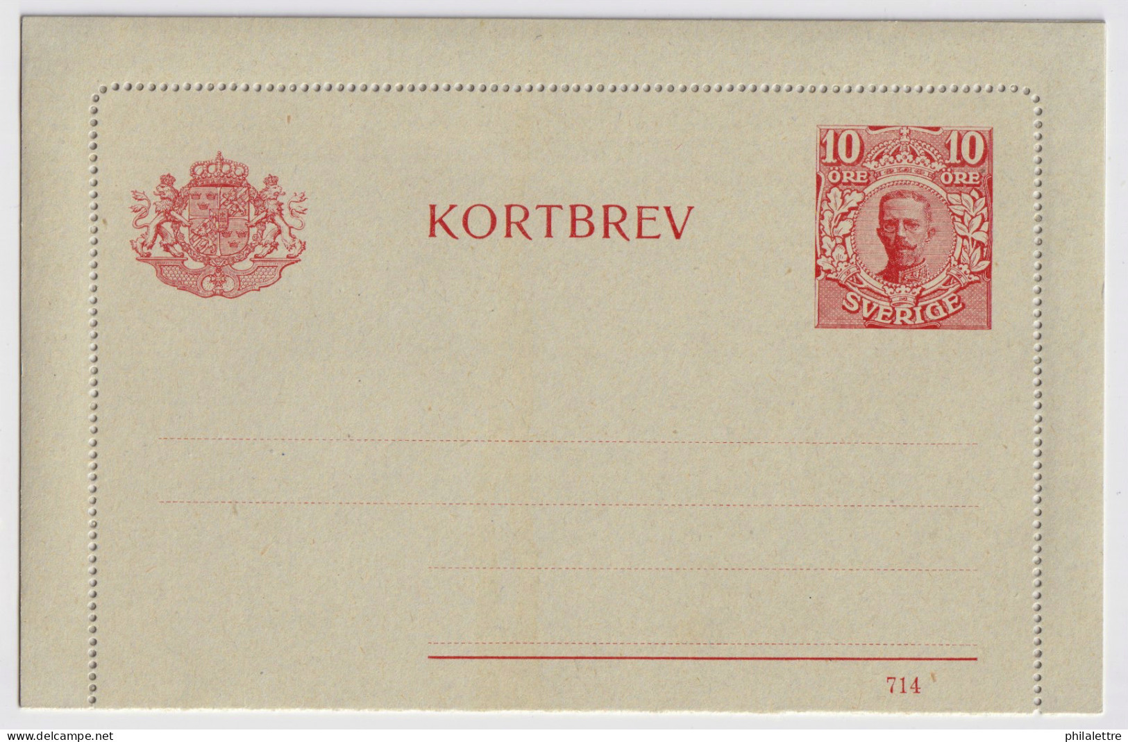SUÈDE / SWEDEN - 1914 - Letter-Card Mi.K13 10ö Red (d.714) Unused - Very Fine - Ganzsachen