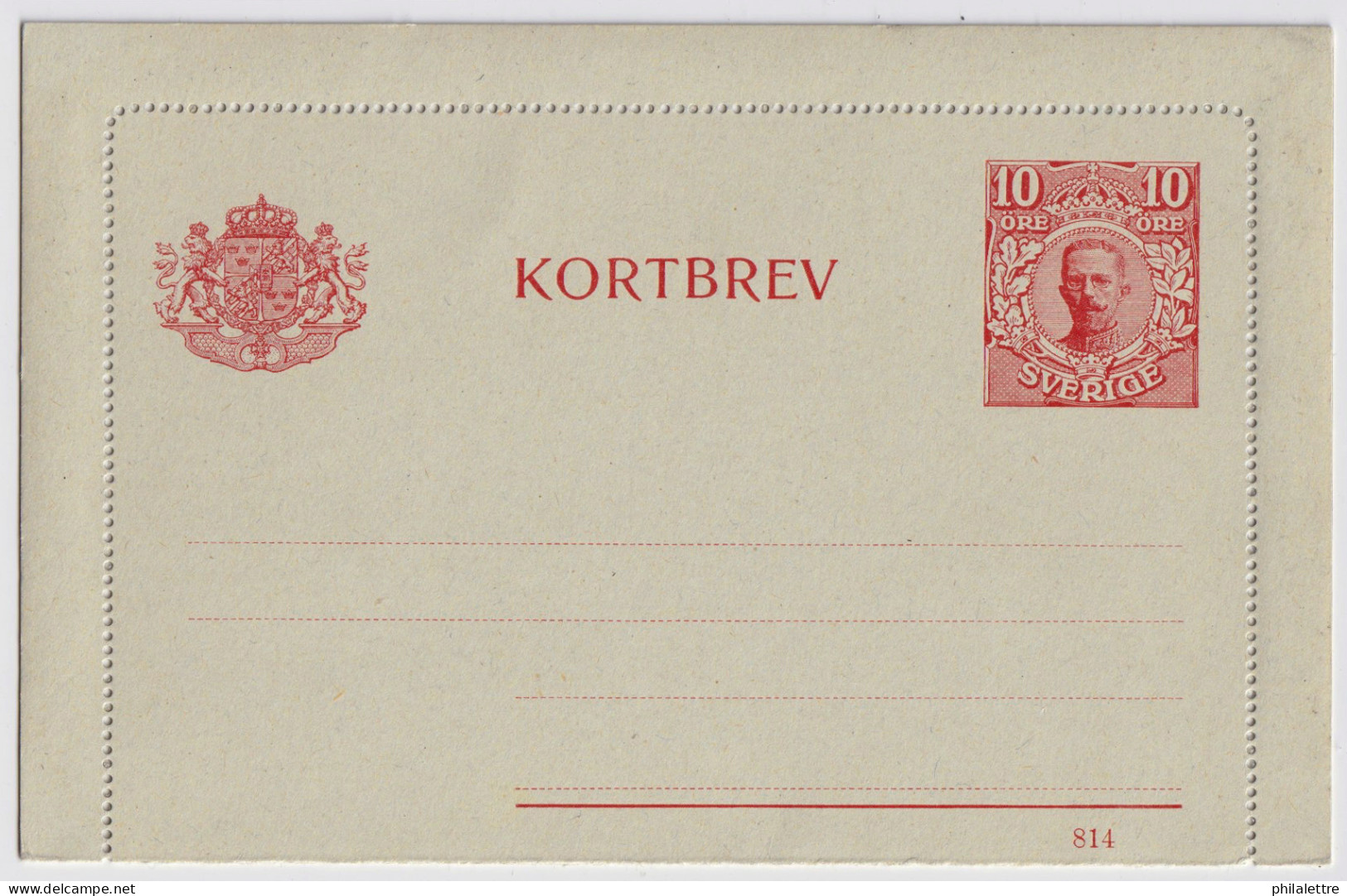 SUÈDE / SWEDEN - 1914 - Letter-Card Mi.K13 10ö Red (d.814) Unused - Very Fine - Ganzsachen