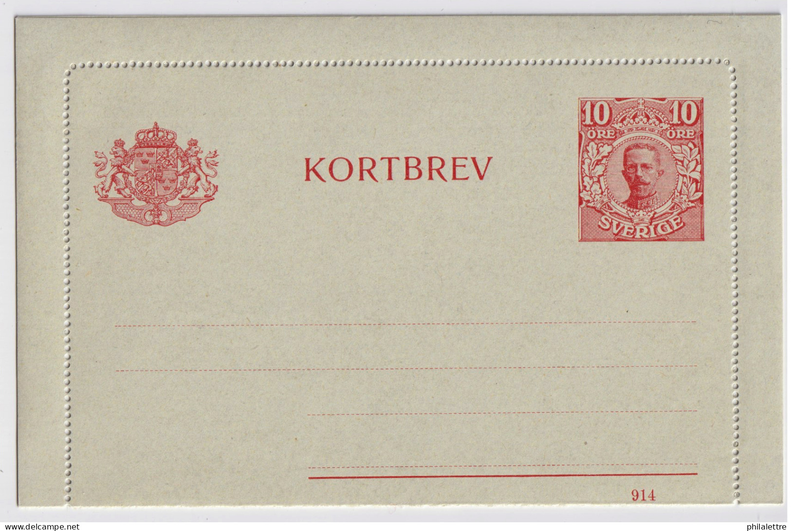 SUÈDE / SWEDEN - 1914 - Letter-Card Mi.K13 10ö Red (d.914) Unused - Very Fine - Ganzsachen