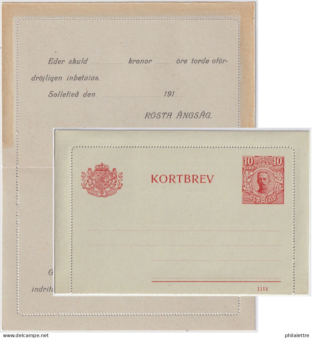 SUÈDE / SWEDEN - 1914 - Letter-Card Mi.K13 10ö Red (d.1114) Unused, Re-Printed Inside - Very Fine - Postal Stationery