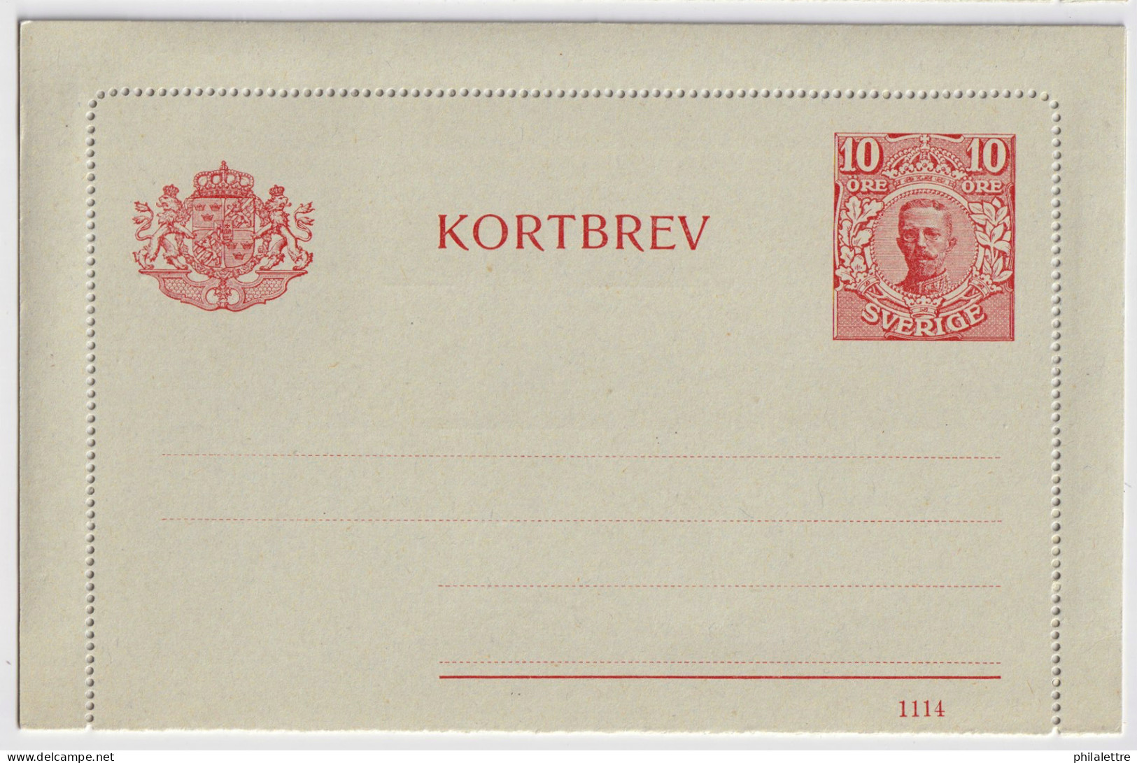 SUÈDE / SWEDEN - 1914 - Letter-Card Mi.K13 10ö Red (d.1114) Unused, Re-Printed Inside - Very Fine - Postwaardestukken