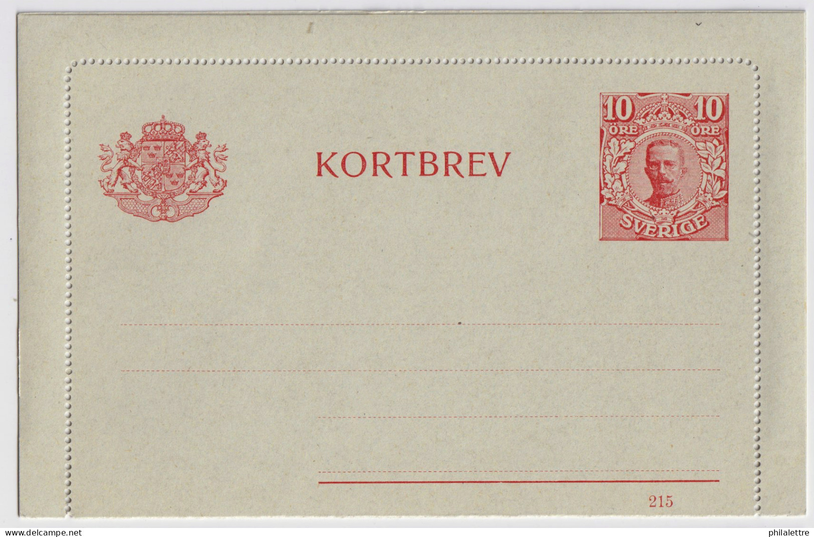 SUÈDE / SWEDEN - 1915 - Letter-Card Mi.K13 10ö Red (d.215) Unused - Very Fine - Postal Stationery