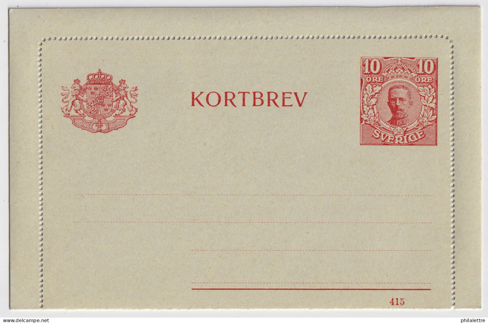 SUÈDE / SWEDEN - 1915 - Letter-Card Mi.K13 10ö Red (d.415) Unused - Very Fine - Ganzsachen