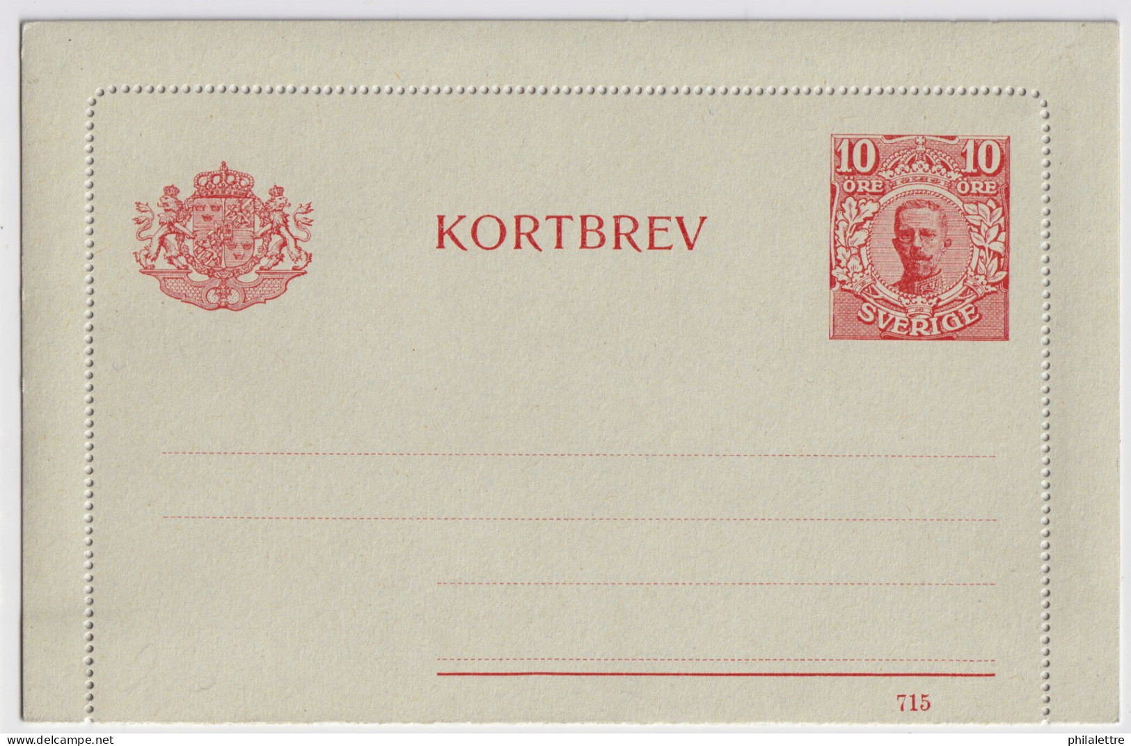 SUÈDE / SWEDEN - 1915 - Letter-Card Mi.K13 10ö Red (d.715) Unused - Very Fine - Ganzsachen