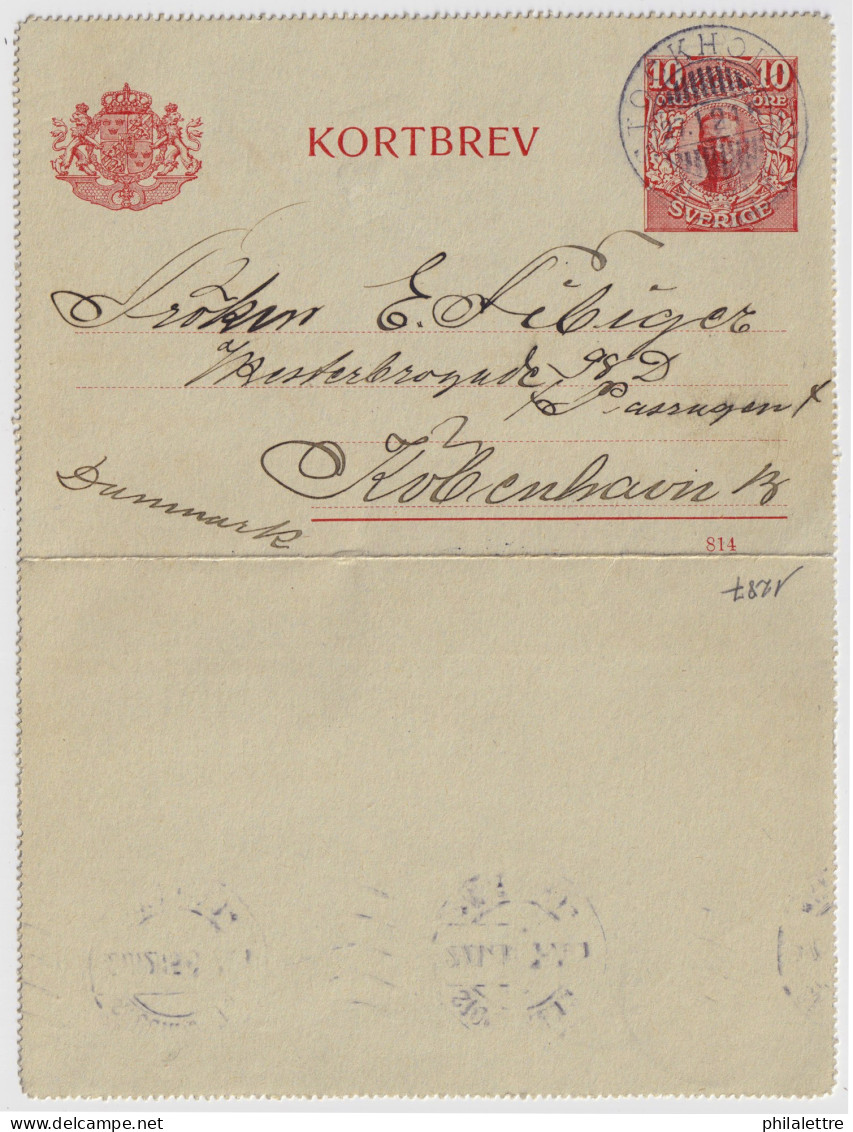 SUÈDE / SWEDEN - 1915 - Letter-Card Mi.K13 10ö Red (d.814) Used STOCKHOLM To Copenhagen,Denmark - Postwaardestukken