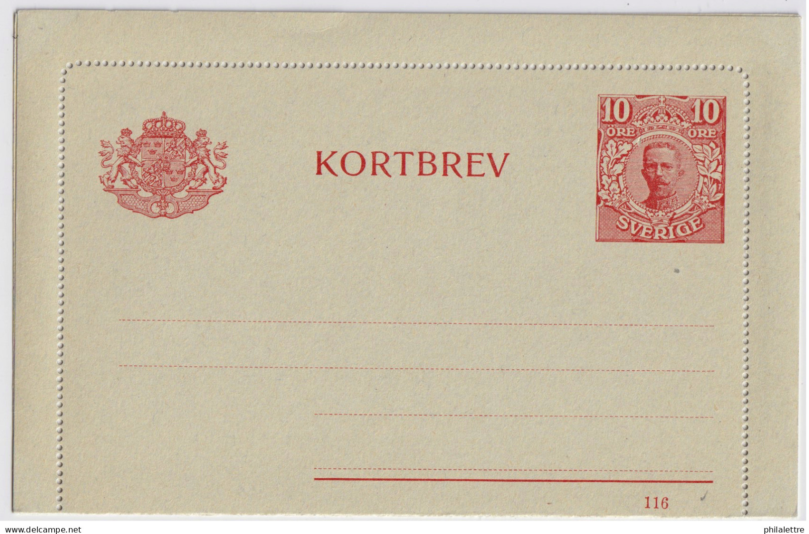 SUÈDE / SWEDEN - 1916 - Letter-Card Mi.K13 10ö Red (d.116) Unused - Very Fine - Ganzsachen