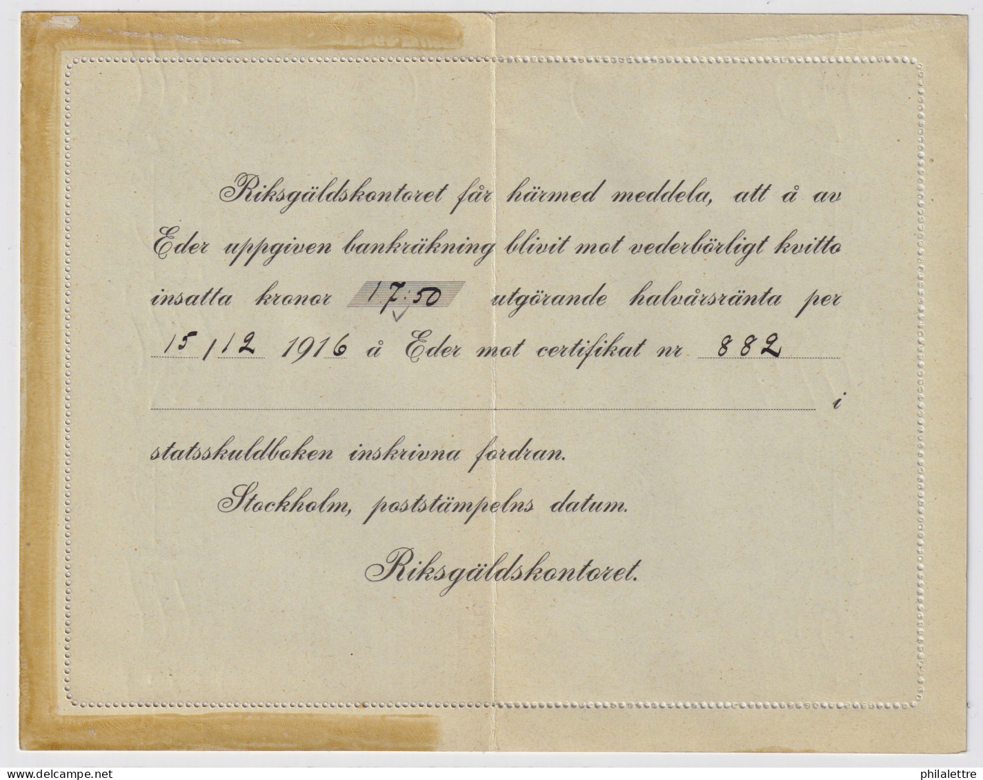 SUÈDE / SWEDEN - 1916 - Letter-Card Mi.K11 5ö Green (d.715) Used Locally In Stockholm - Reprinted - Postal Stationery