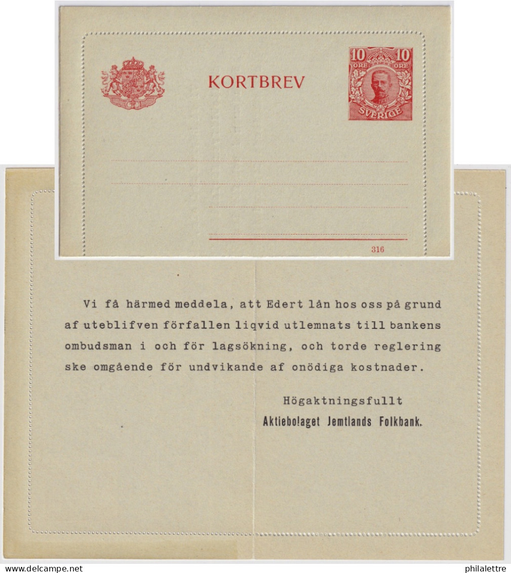 SUÈDE / SWEDEN - 1916 - Letter-Card Mi.K13 10ö Red (d.316) Unused - Re-Printed - Very Fine - Entiers Postaux