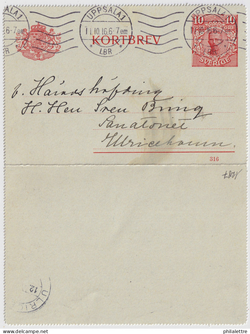 SUÈDE / SWEDEN - 1916 - Letter-Card Mi.K13 10ö Red (d.316) Used UPPSALA To ULRICEHAMN - Ganzsachen