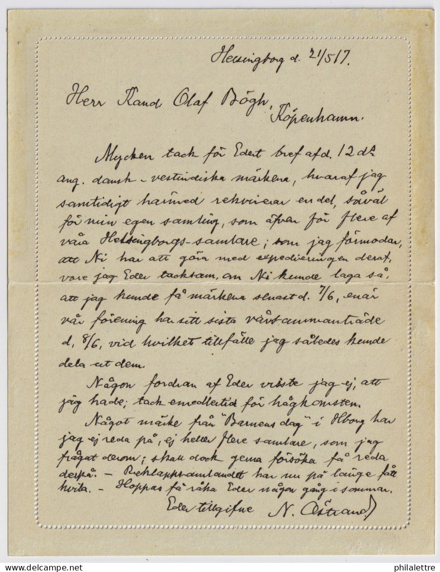 SUÈDE / SWEDEN - 1917 - Letter-Card Mi.K13 10ö Red (d.116) Used From HELSINGBORG To COPENHAGEN, Denmark - Postwaardestukken