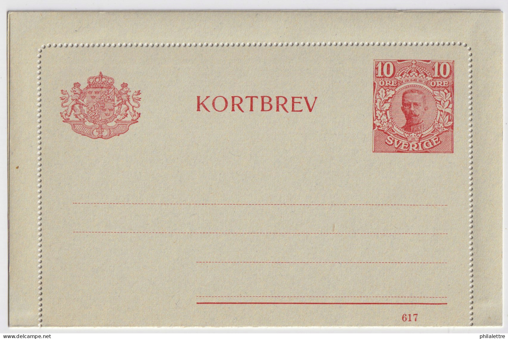 SUÈDE / SWEDEN - 1917 - Letter-Card Mi.K13 10ö Red (d.617) Unused - Very Fine - Entiers Postaux