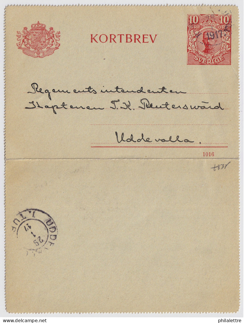 SUÈDE / SWEDEN - 1917 - Letter-Card Mi.K13 10ö Red (d.1016) Used BORÅS To UDDEVALLA - Very Fine - Postal Stationery