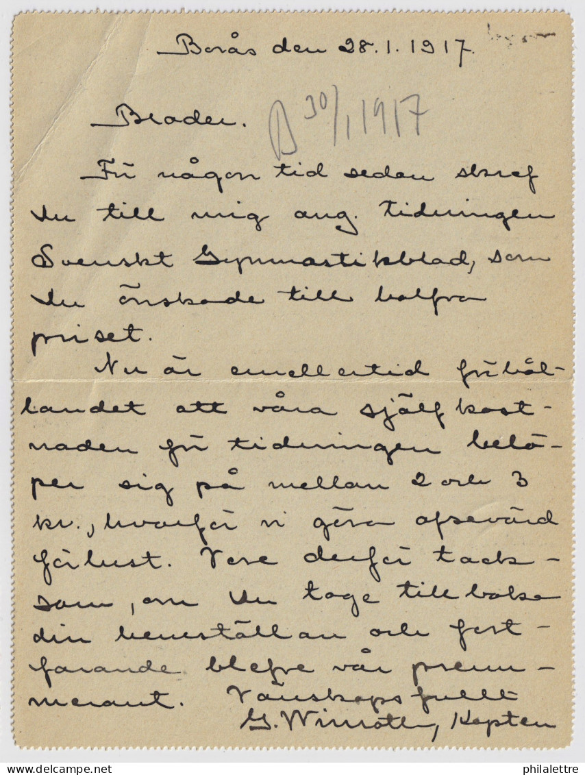 SUÈDE / SWEDEN - 1917 - Letter-Card Mi.K13 10ö Red (d.1016) Used BORÅS To UDDEVALLA - Very Fine - Enteros Postales