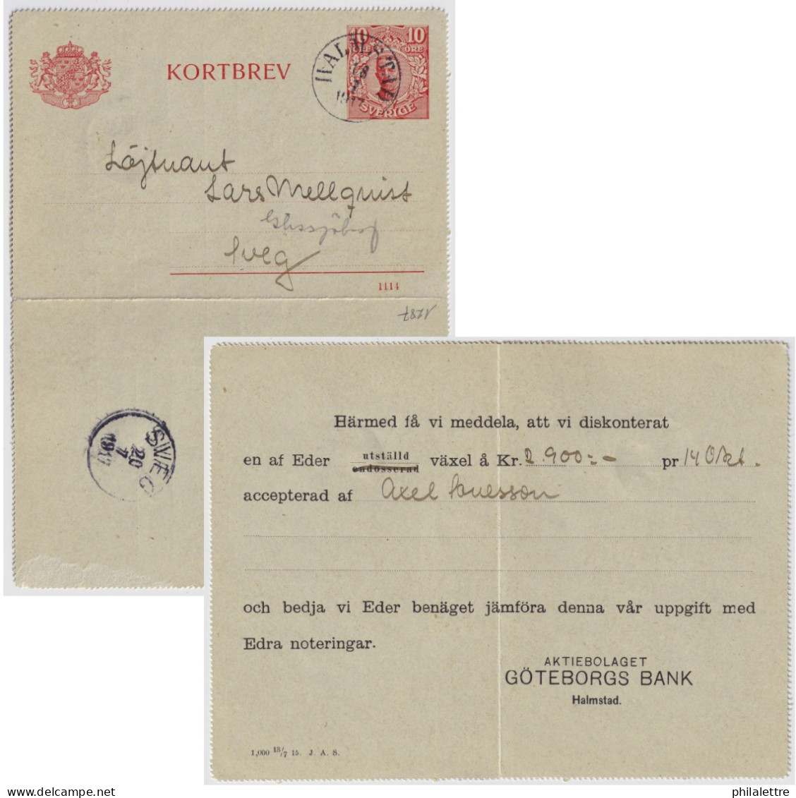 SUÈDE / SWEDEN - 1917 - Letter-Card Mi.K13 10ö Red (d.1114) Used HALMSTAD To SVEG - Reprinted- Very Fine - Entiers Postaux