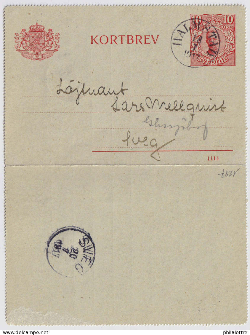 SUÈDE / SWEDEN - 1917 - Letter-Card Mi.K13 10ö Red (d.1114) Used HALMSTAD To SVEG - Reprinted- Very Fine - Entiers Postaux