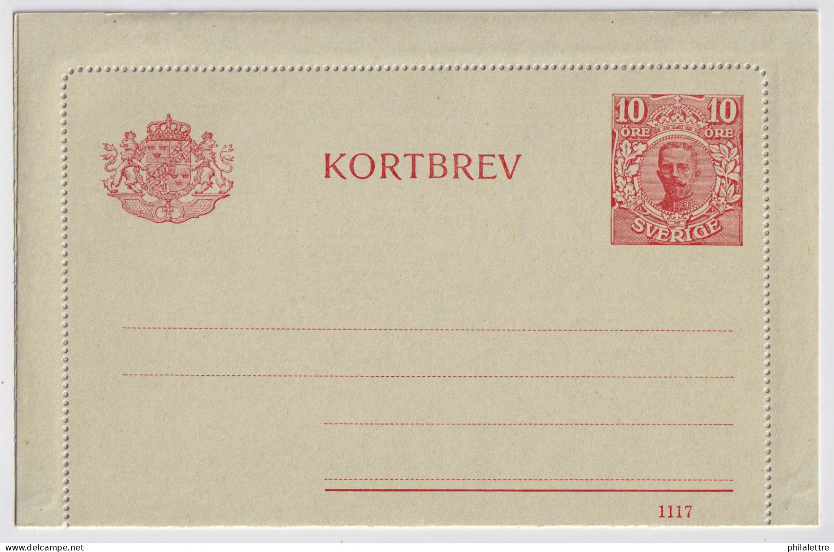 SUÈDE / SWEDEN - 1917 - Letter-Card Mi.K13 10ö Red (d.1117) Unused - Very Fine - Postwaardestukken