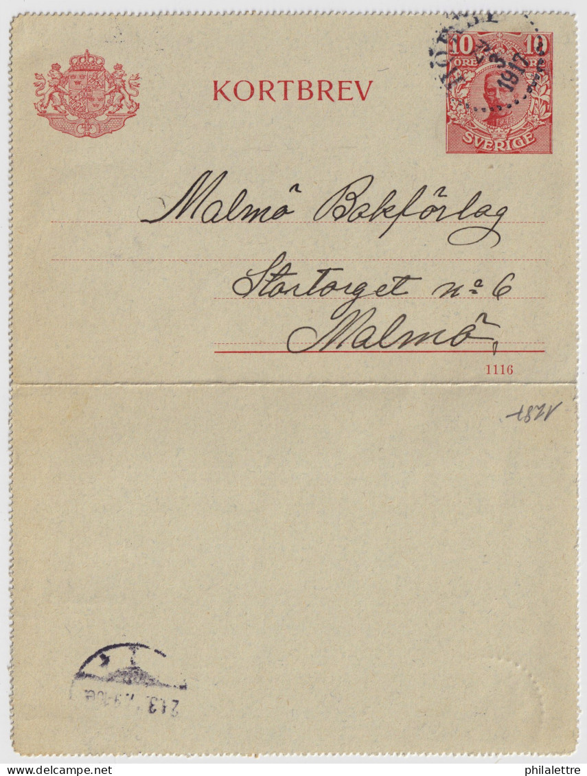 SUÈDE / SWEDEN - 1917 - Letter-Card Mi.K13 10ö Red (d.1116) Used HOLMBY To MALMÖ  - Ganzsachen