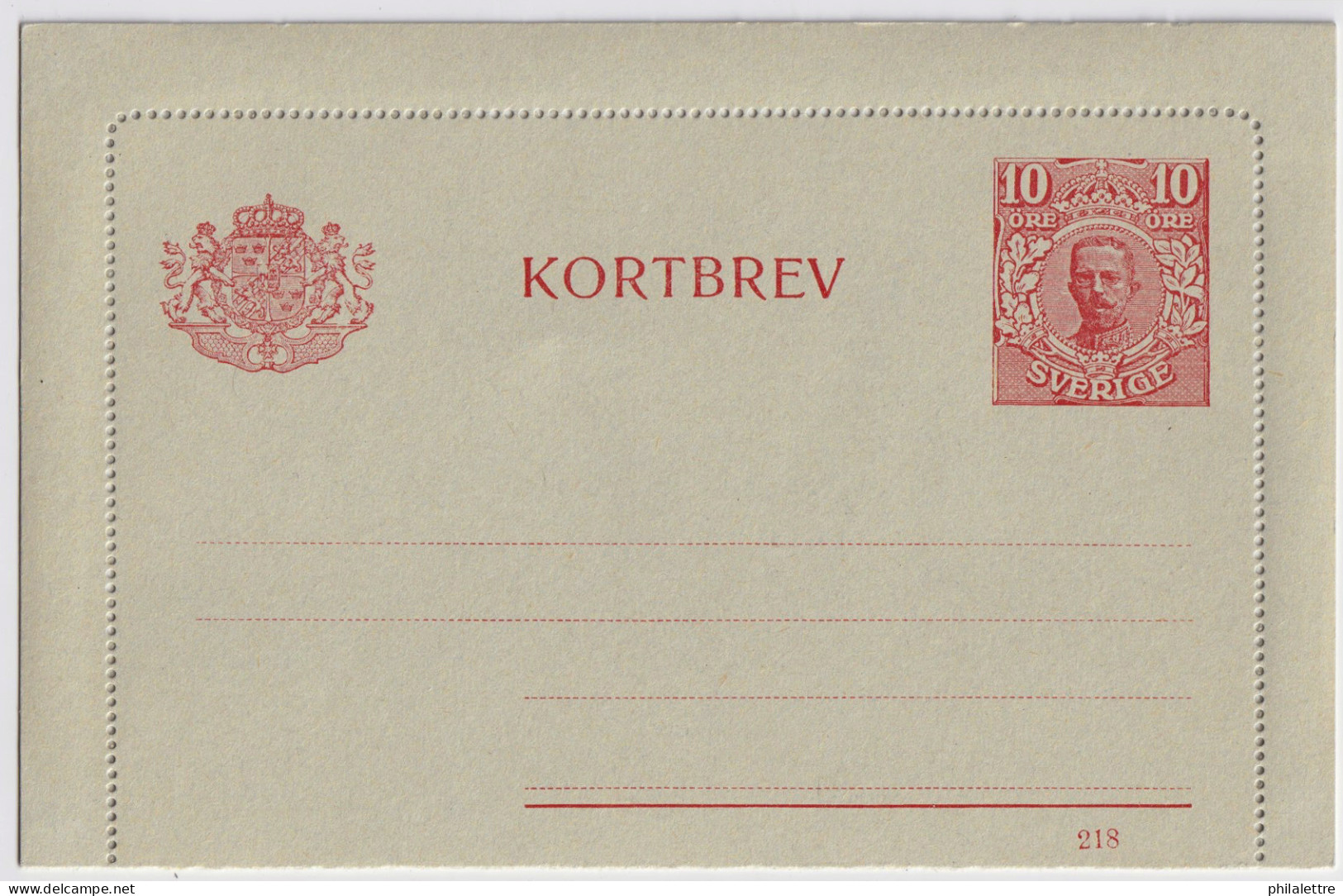 SUÈDE / SWEDEN - 1918 - Letter-Card Mi.K13 10ö Red (d.218) Unused - Very Fine - Postal Stationery
