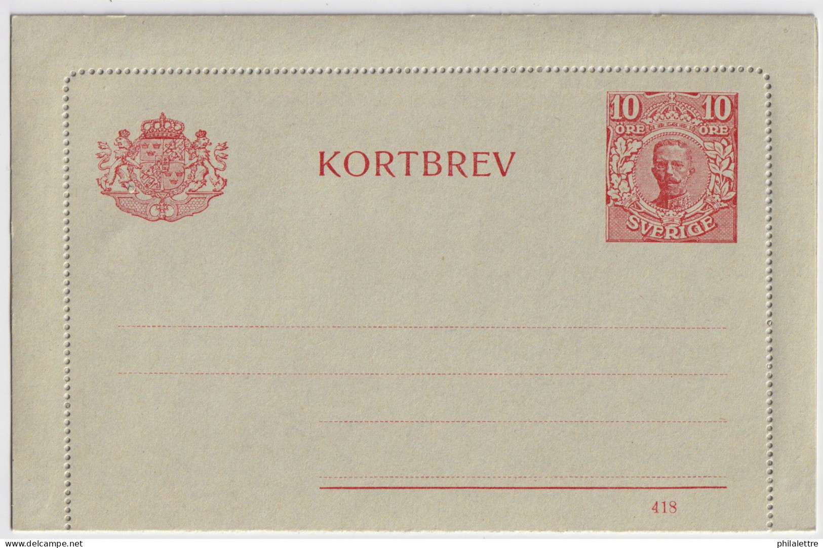 SUÈDE / SWEDEN - 1918 - Letter-Card Mi.K13 10ö Red (d.418) Unused - Very Fine - Ganzsachen