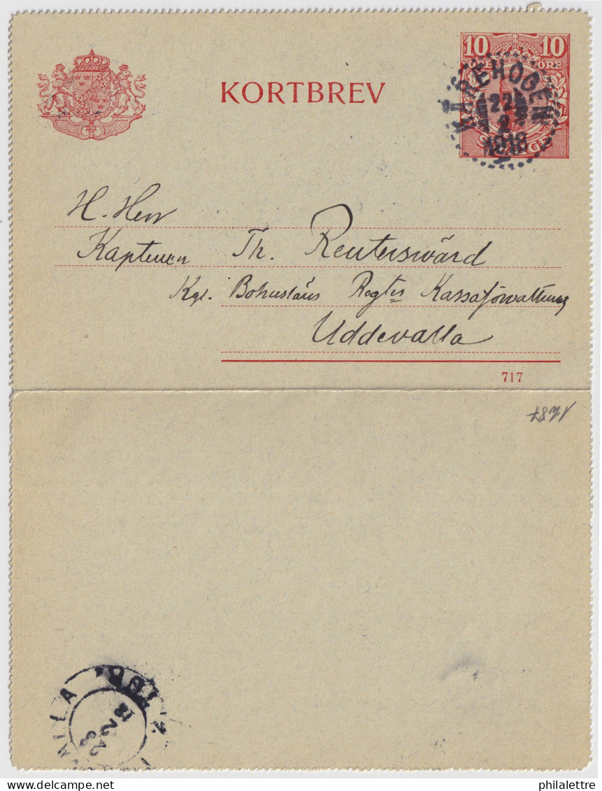 SUÈDE / SWEDEN - 1918 - Letter-Card Mi.K13 10ö Red (d.717) Used KÅREHOGEN To UDDEVALLA - Postwaardestukken