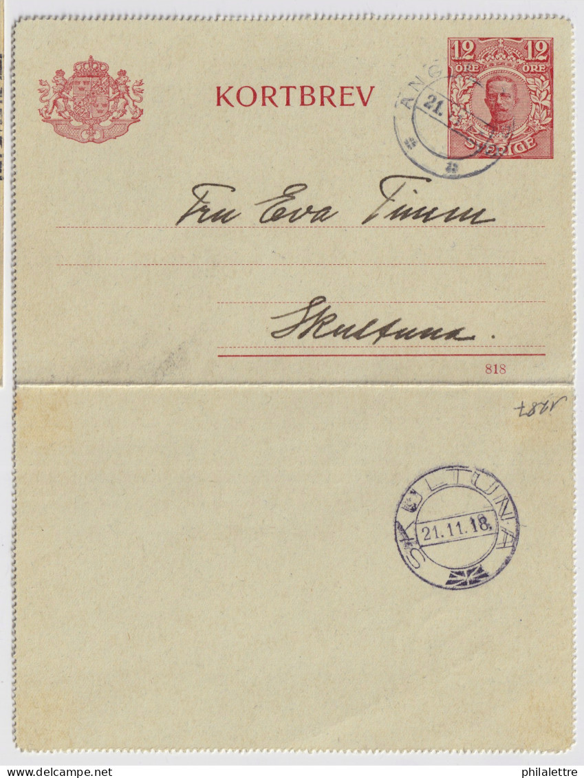 SUÈDE / SWEDEN - 1918 - Letter-Card Mi.K14 12ö Red (d.818) Used ÄNGELSBERG To SKULSTUNA - Postal Stationery