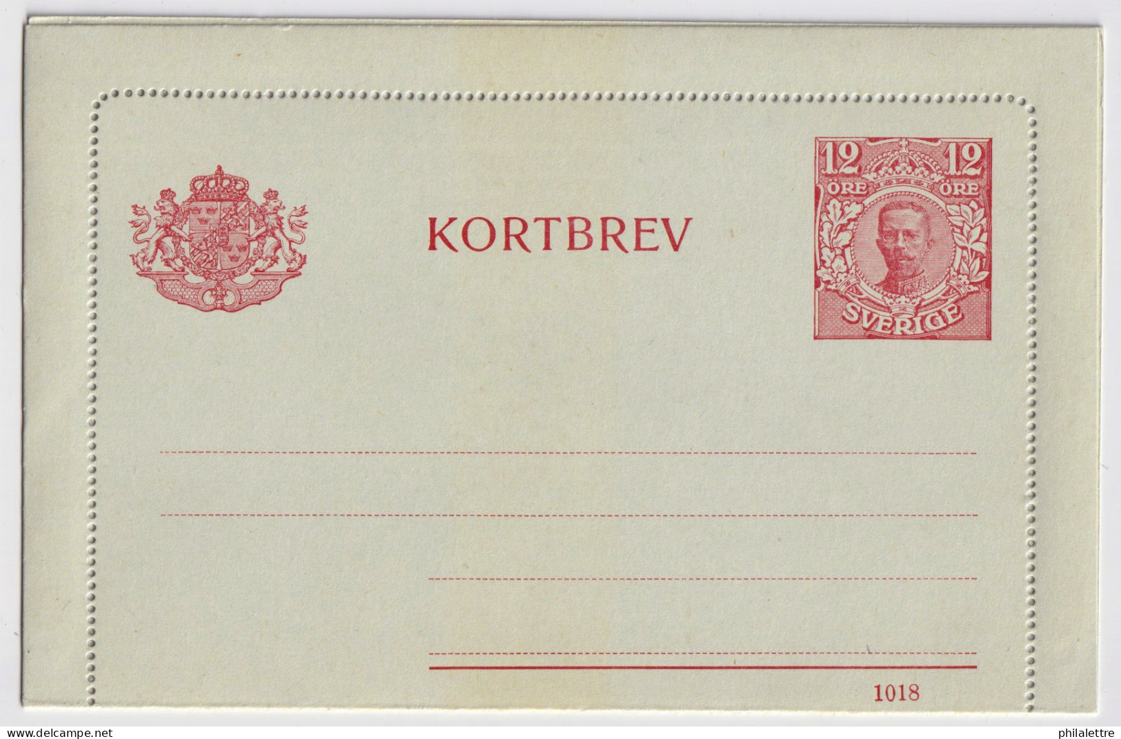 SUÈDE / SWEDEN - 1918 - Letter-Card Mi.K14 12ö Red (d.1018) Unused - Very Fine - Postwaardestukken