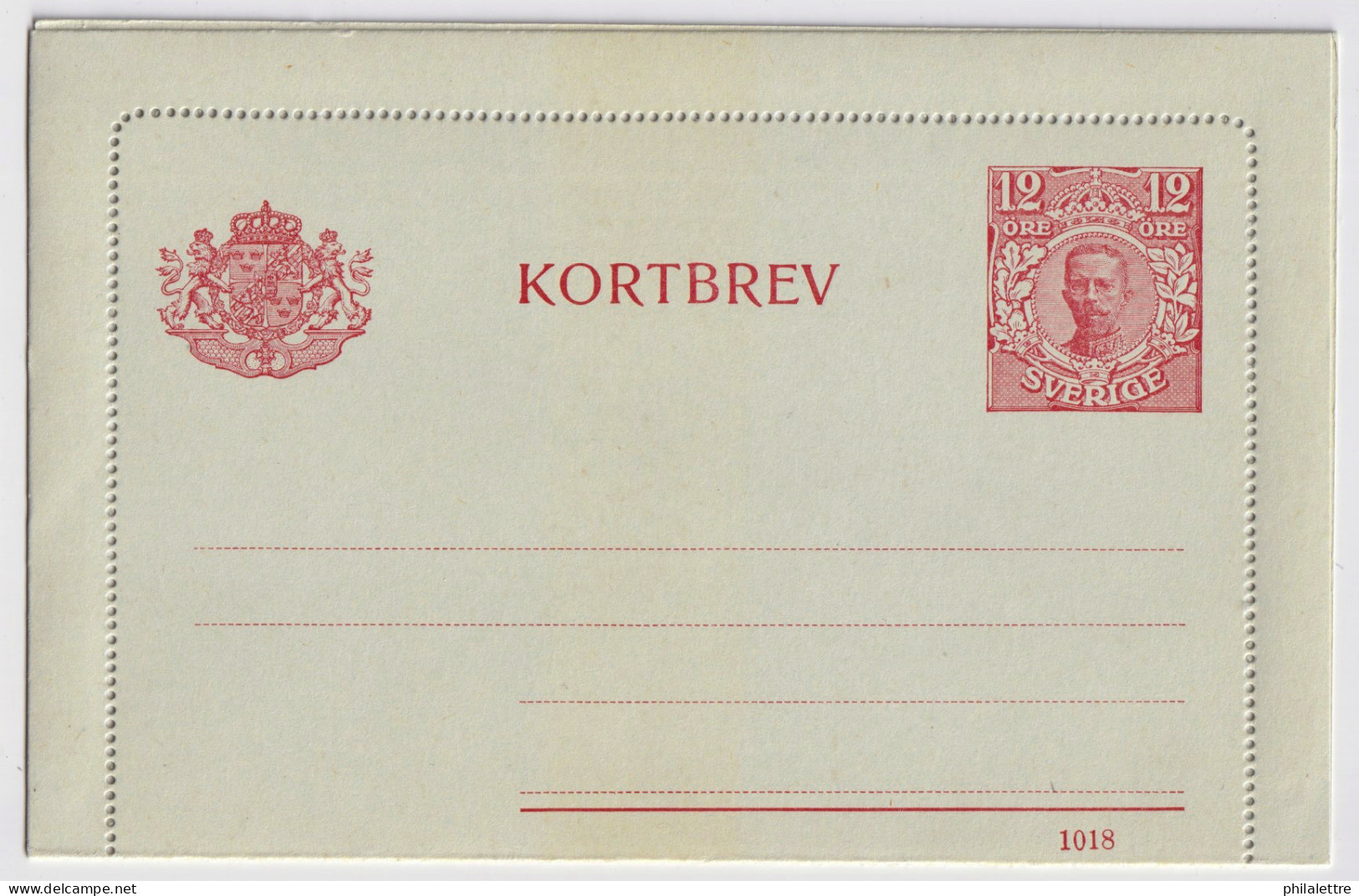 SUÈDE / SWEDEN - 1918 - Letter-Card Mi.K14 12ö Red (d.1018) Unused - Very Fine - Postal Stationery