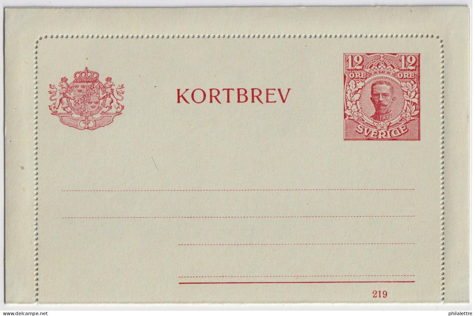 SUÈDE / SWEDEN - 1919 - Letter-Card Mi.K14 12ö Red (d.219) Unused - Very Fine - Ganzsachen