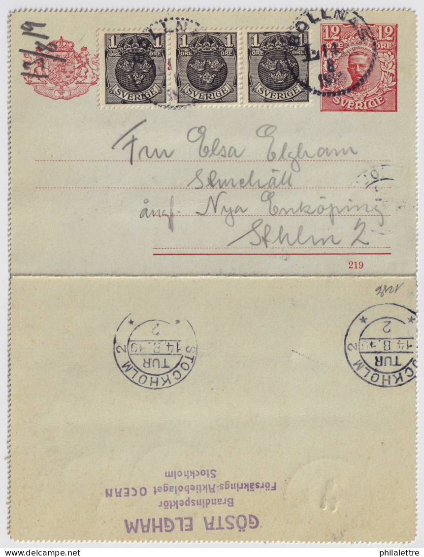 SUÈDE / SWEDEN - 1919 - Letter-Card Mi.K14 12ö Red (d.219) Uprated 3xFacit 71 Used  BOLLNAS To STOCKHOLM - Postal Stationery