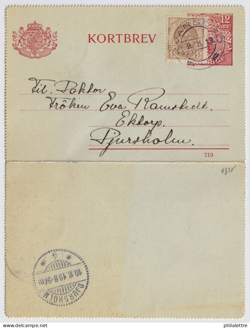 SUÈDE / SWEDEN - 1919 - Letter-Card Mi.K14 12ö Red (d.219) Uprated Facit 73 Used  KVARSBO To DJURSHOLM - Postal Stationery