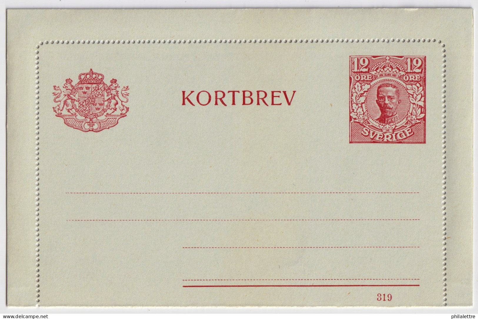 SUÈDE / SWEDEN - 1919 - Letter-Card Mi.K14 12ö Red (d.319) Unused - Very Fine - Entiers Postaux