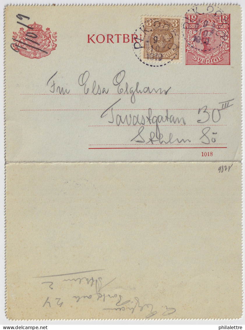 SUÈDE / SWEDEN - 1919 - Letter-Card Mi.K14 12ö Red (d.1018) +Facit 73 Used PLK225C - From HERRLJUNGA To Stockholm - Ganzsachen
