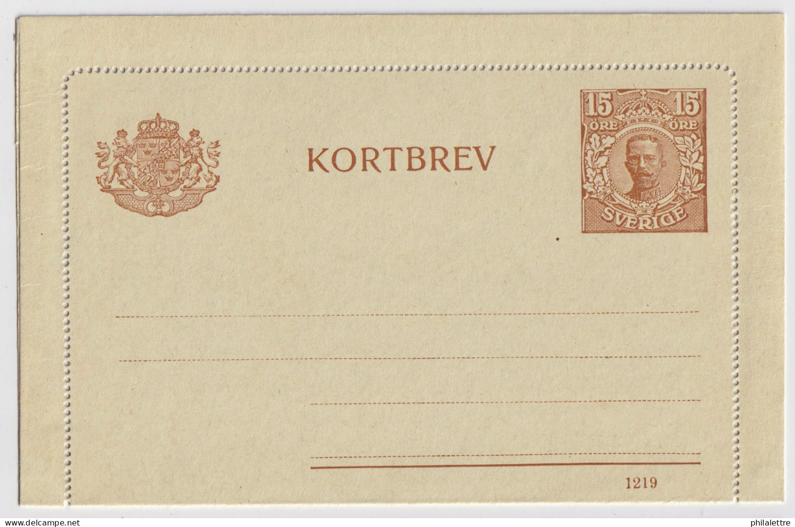 SUÈDE / SWEDEN - 1919 - Letter-Card Mi.K15b 15ö Yellow-brown / Yellowish Card (d.1219) Unused - Very Fine - Ganzsachen