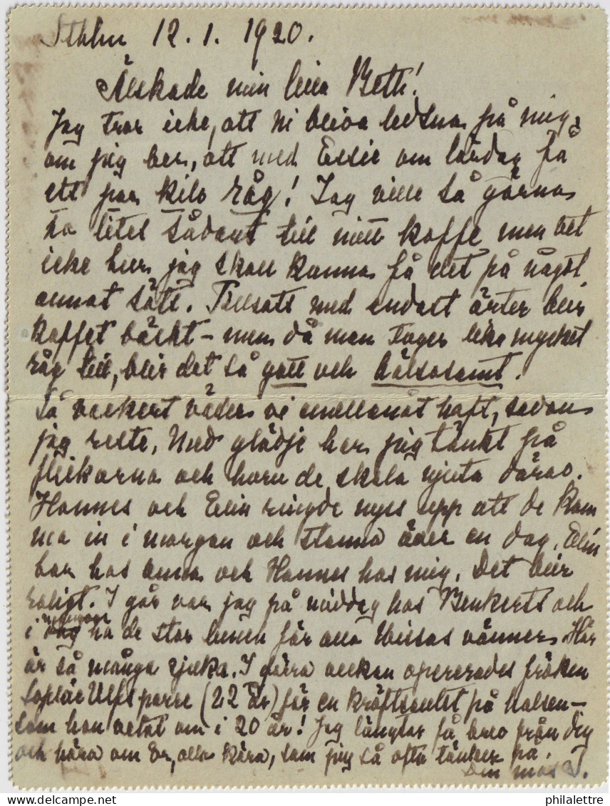 SUÈDE / SWEDEN - 1920 - Letter-Card Mi.K12 7ö Grey-green (d.618) Uprated Facit 81 Used From STOCKHOLM To STRÄNGNÄS - Entiers Postaux