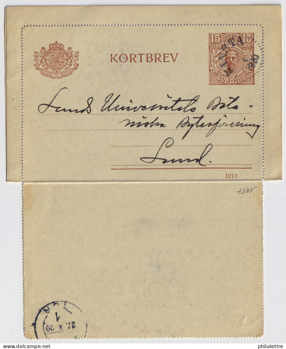 SUÈDE / SWEDEN - 1920 - Letter-Card Mi.K15b 15ö (d.1219) Used From RANSTA To LUND - Ganzsachen