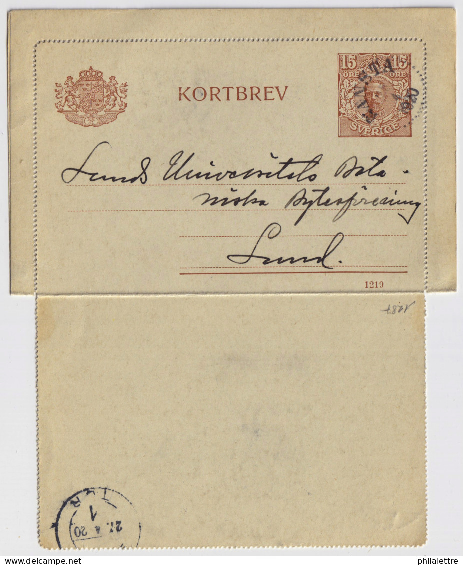 SUÈDE / SWEDEN - 1920 - Letter-Card Mi.K15b 15ö (d.1219) Used From RANSTA To LUND - Postal Stationery