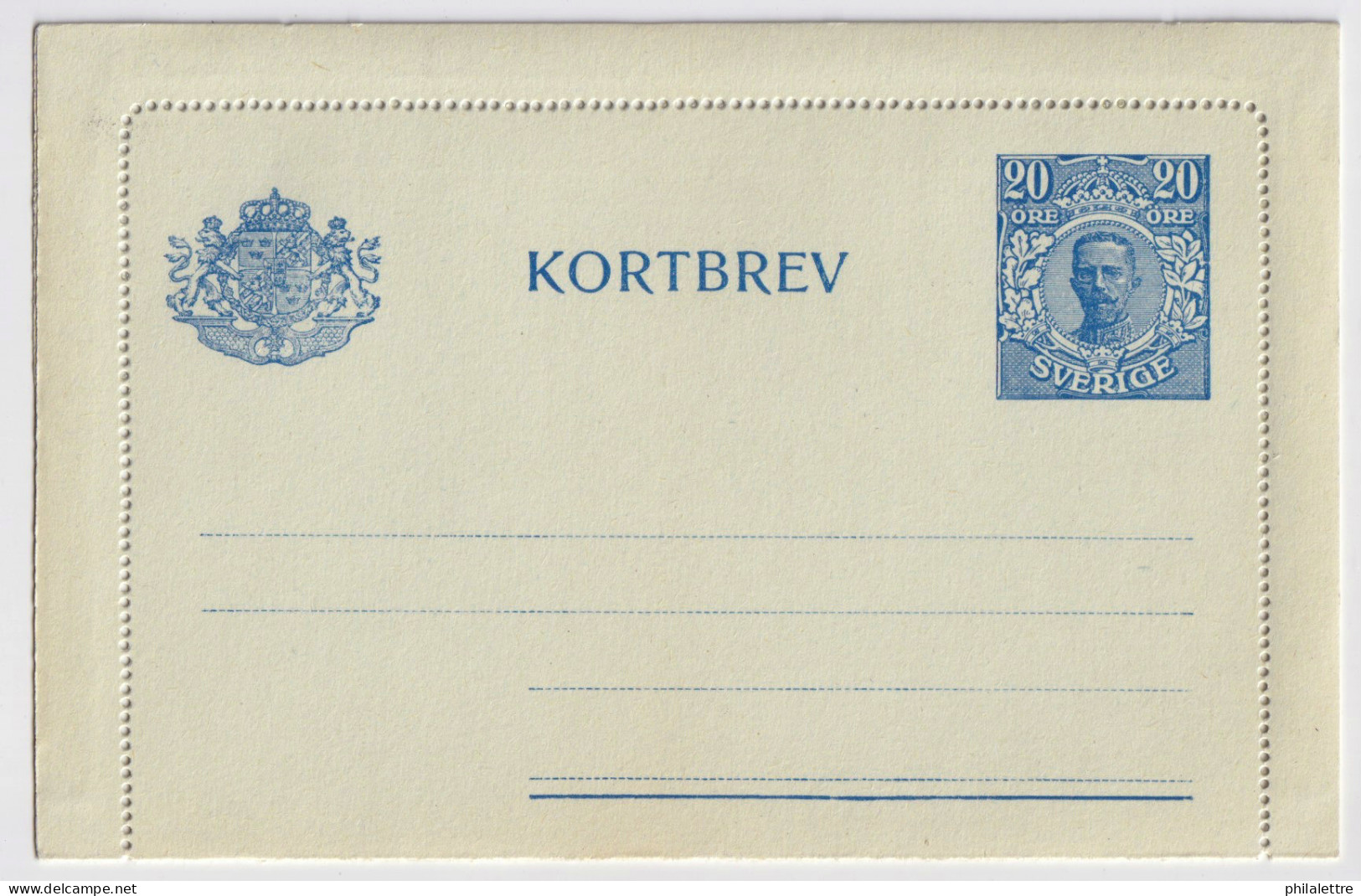 SUÈDE / SWEDEN - 1920 - Letter-Card Mi.K19 20ö Blue (No Date) Unused - Very Fine - Postal Stationery