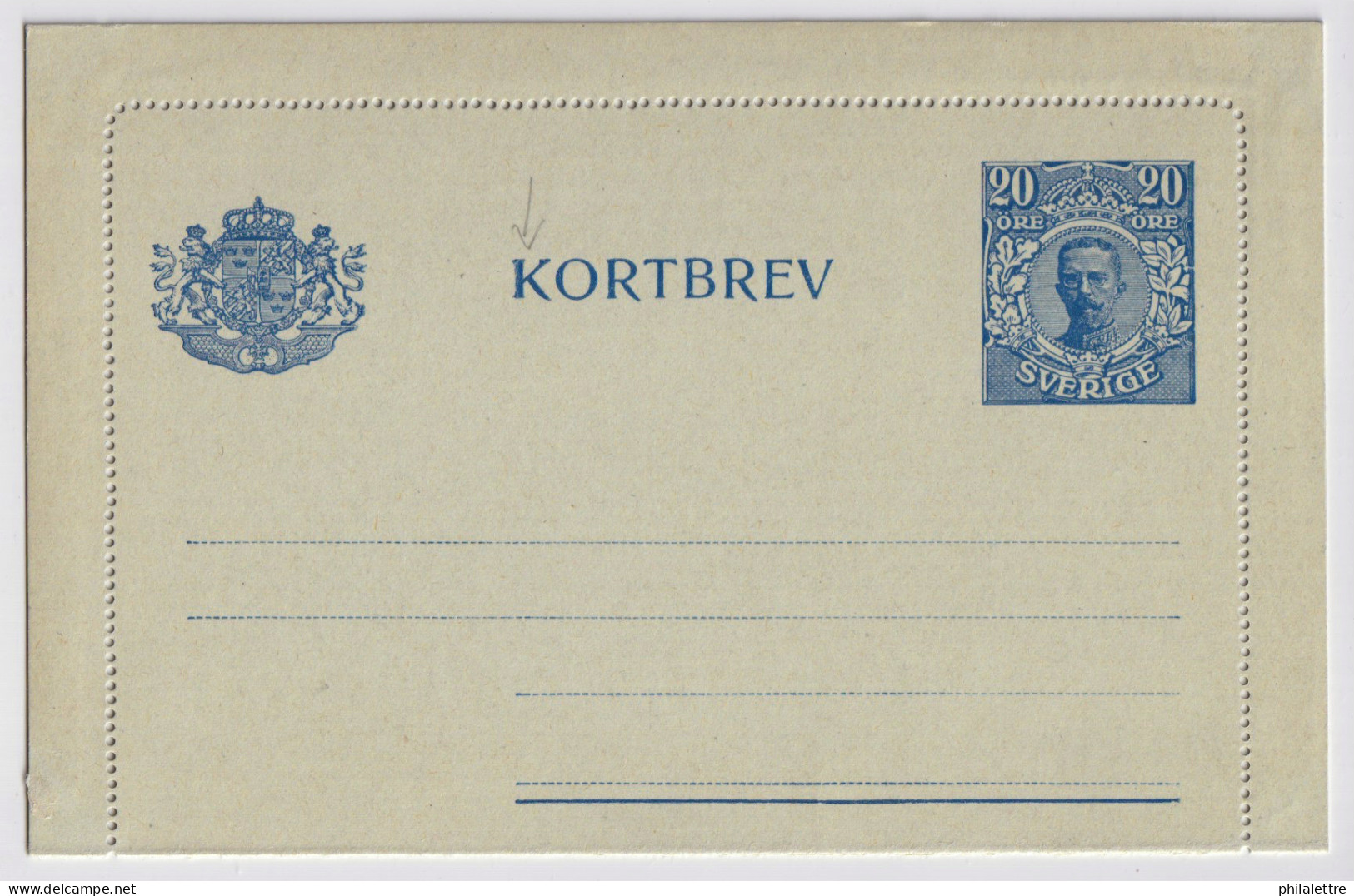 SUÈDE / SWEDEN - 1920 - Letter-Card Mi.K19 20ö Blue THICKER LETTER "K" - (No Date) Unused - Very Fine - Postal Stationery