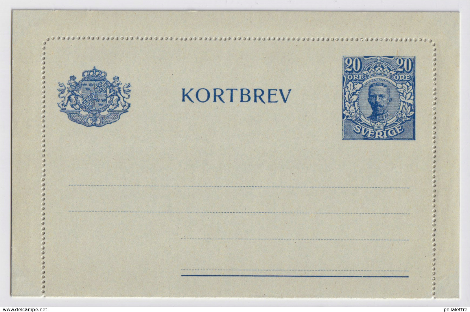 SUÈDE / SWEDEN - 1920 - Letter-Card Mi.K19 20ö Darker Blue (No Date) Unused - Very Fine - Postal Stationery