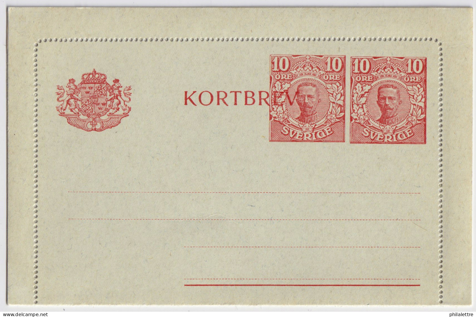 SUÈDE / SWEDEN - 1920 - Letter-Card Mi.K21 10ö+10ö Red (no Date) Unused - Very Fine (b) - Ganzsachen