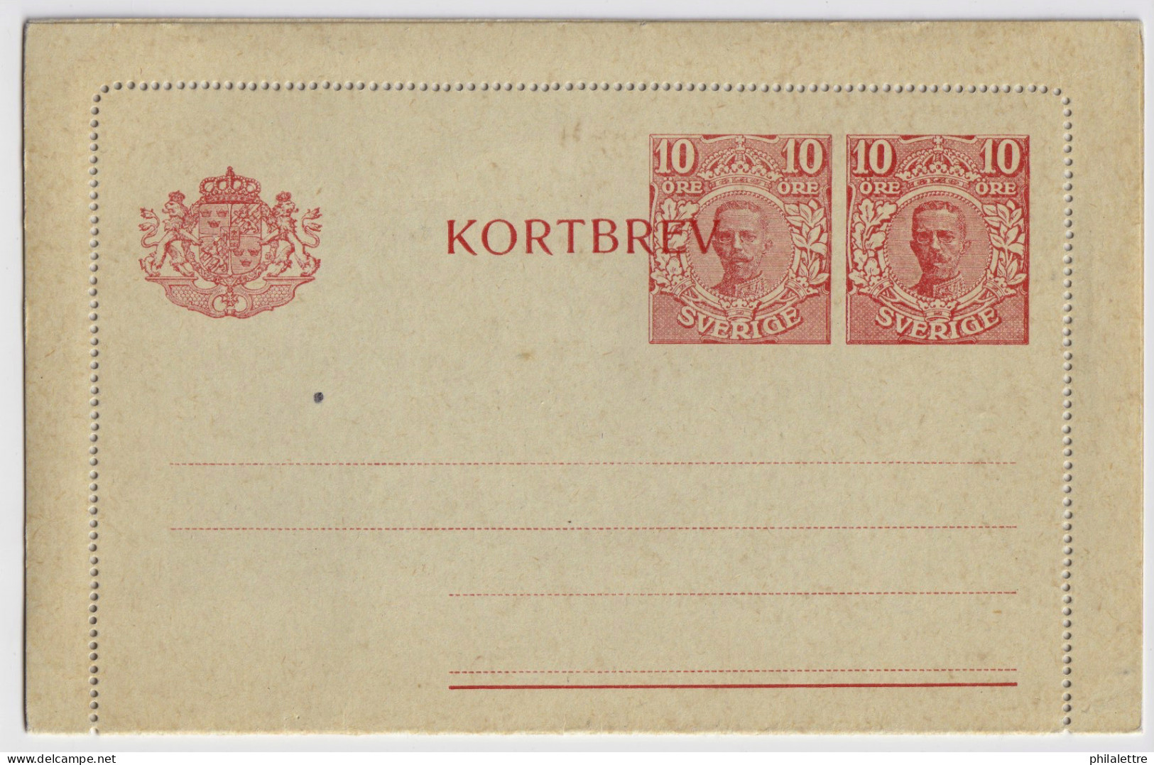SUÈDE / SWEDEN - 1920 - Letter-Card Mi.K21 10ö+10ö Red (no Date) Unused - Very Fine (c) - Postal Stationery