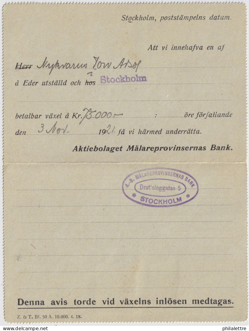 SUÈDE / SWEDEN - 1921 - Letter-Card Mi.K11 5ö Green (d.417) Uprated Facit 73 & 83 Used STOCKHOLM To NYKVARN - Re-printed - Interi Postali