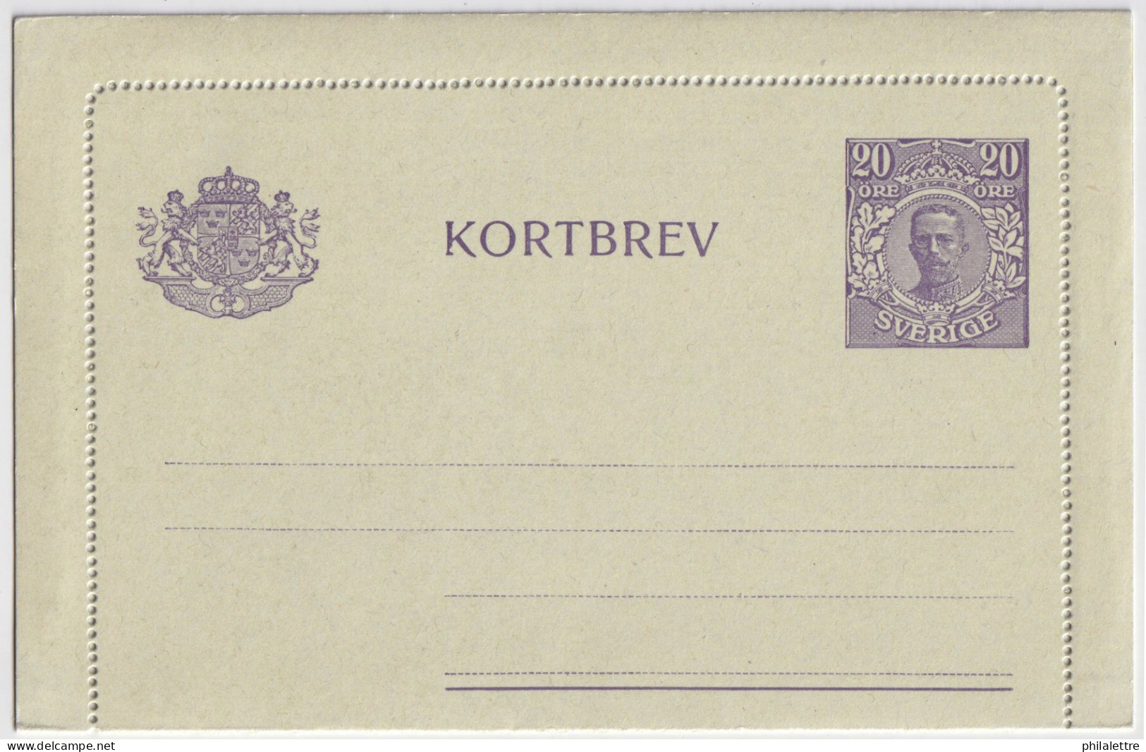 SUÈDE / SWEDEN - 1921 - Letter-Card Mi.K20 20ö Violet (No Date) Unused - Very Fine - Ganzsachen