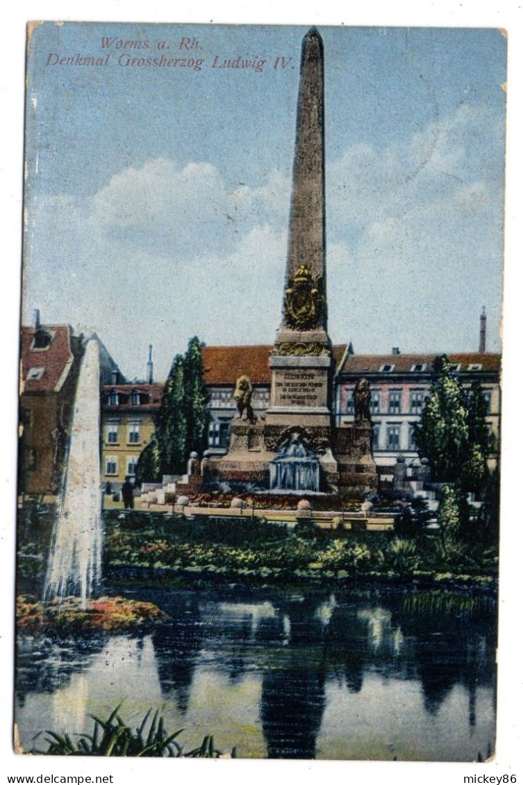 Allemagne-- WORMS A Rh.  --1912 -- Denkmal  Grossherzog Ludwig IV  ......colorisée.....timbre.....cachet  FRANKFURT - Worms
