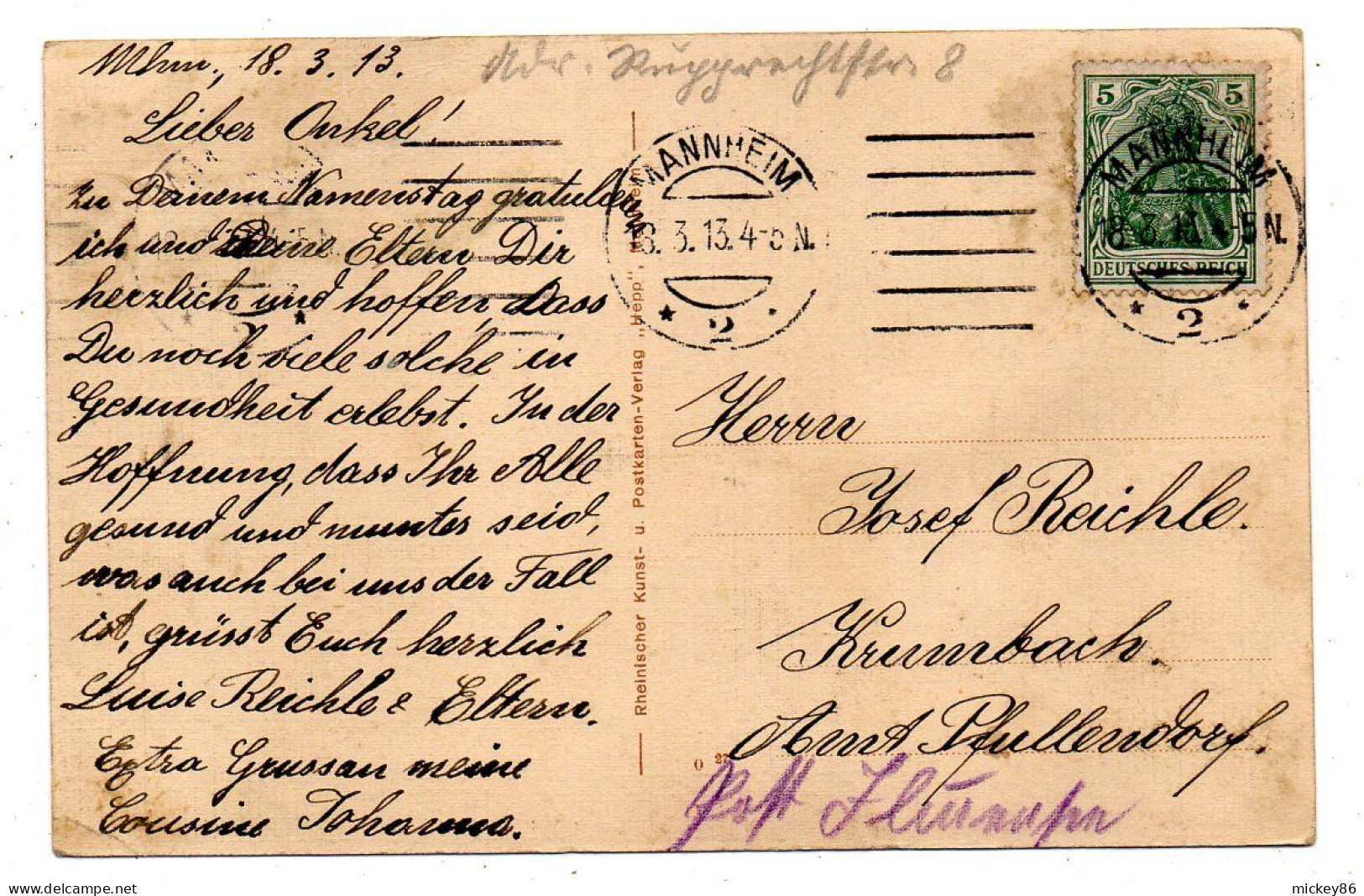 Allemagne-- MANNHEIM --1913 --  Schillerplatz ...timbre.....cachet - Mannheim